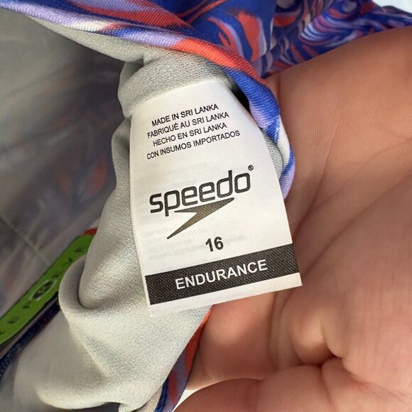 SPEEDO Women's Printed Halter One Piece Swimsuit Size 16 Blue Red Endurance - Picture 10 of 12